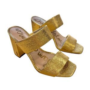 Sam Edelman Delaney Metallic Gold Block Heel Strappy Sandals Open Toe US7/EU37